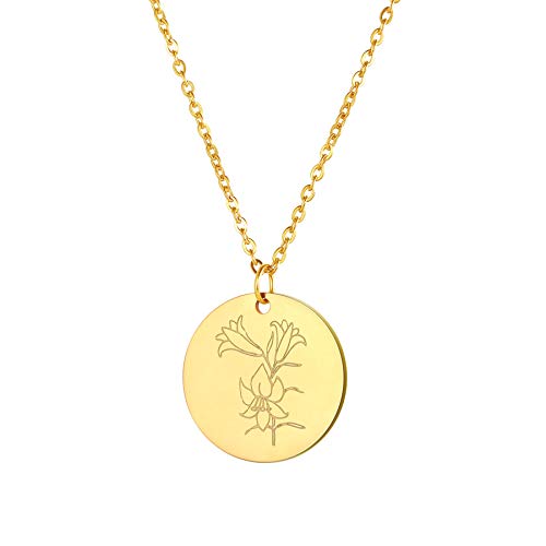 Flongo Geburtsblume Halskette Anhänger Damen Kette Geburtsmonat personalisiertes Geburtstag Geschenk für Frauen Gold Mai von Flongo