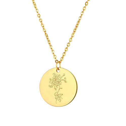 Flongo Geburtsblume Halskette Anhänger Damen Kette Geburtsmonat personalisiertes Geburtstag Geschenk für Frauen Gold November von Flongo