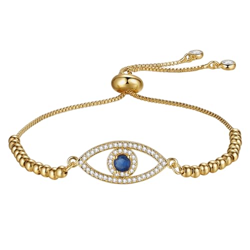 Flongo Gold Evil Eye Armband: Damen zarte böse Auge Amulett Armband Gold Perlen Armreif verstellbare stapelbar 14k vergoldet Geschenk für Frauen Mädchen Weihnachten Mutter Tochter von Flongo