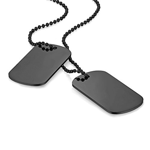 Flongo Gravur Herren Anhänger Halskette Militär Kette, Schwarz Herrenkette Kostenlose Gravur doppelte Militärische Erkennungsmarken Armee Stil Dog Tag Erkennungsmarke Herren Männer von Flongo