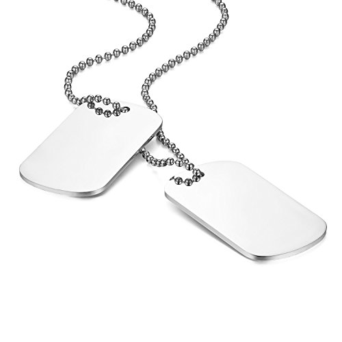 Flongo Gravur Herren Anhänger Halskette Militär Kette, Schwarz Herrenkette Kostenlose Gravur doppelte Militärische Erkennungsmarken Armee Stil Dog Tag Erkennungsmarke Herren Männer von Flongo