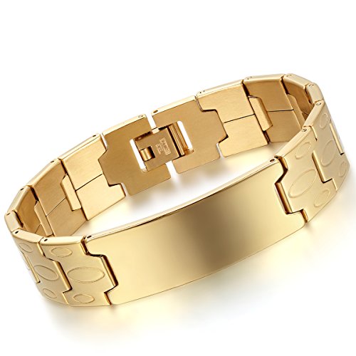 Flongo Groß Breit Edelstahl Armband Armreif Link Handgelenk Gold Glänzend Polisched Charme Herren von Flongo