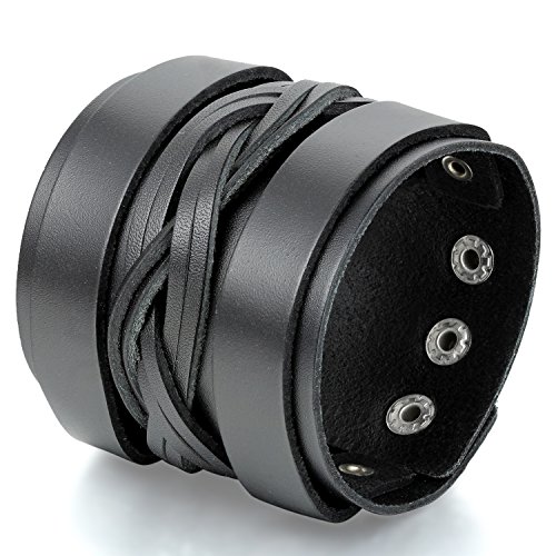 Flongo Groß Breit Leder Echtleder Armband Armreif Manschette Schwarz Silber Geflochten Druckknopf Motorradfahrer Biker Herren Flongo Groß Breit Leder Echtleder Armband Armreif Manschette Schwarz Silber Geflochten Druckknopf Motorradfahrer Biker Herren von Flongo