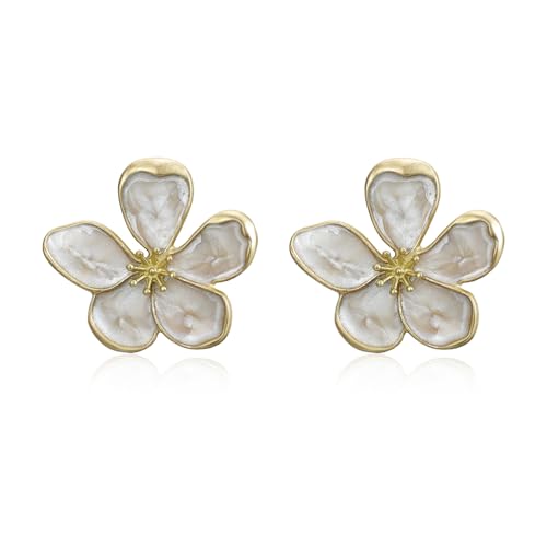Flongo Große Blumen Ohrringe für Damen: Weiß Statement Blüten Ohrstecker 3D - Moderne Flower Earrings Floral - Leichte Metall Ohrschmuck - Fashion Schmuck für Frauen - Blumenohrringe 29mm von Flongo