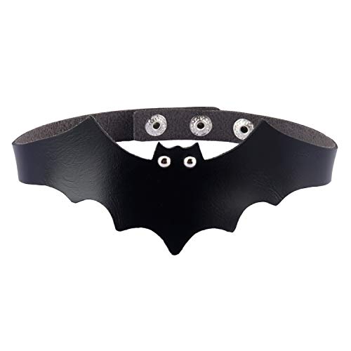 Flongo Halloween Cosplay Choker Leder Tattoo Halsband Lederhalsband für Frauen Männer Fledermaus Form Gotik Punk verstellbar Schwarz von Flongo