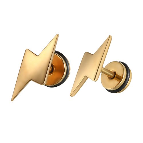 Flongo Herren Ohrstecker Damen Ohrringe Gestüt Stecker Ohrhänger Tunnel Illusion verjüngt Cheater Faux Fakeplugs Golden Gold Blitz Flash für Männer Frauen von Flongo