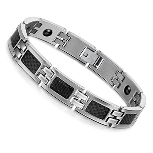 Flongo Herren Armband Magnetarmband 11mm Kohlenstoff-Faser Energie magnetischen Stein Edelstahl Armbänder für Paar Wolframcarbid Wolfram Armband Armreif Magnet Geschenk für Männer Damen schwarz silber Flongo Herren Armband Magnetarmband 11mm Kohlenstoff-Faser Energie magnetischen Stein Edelstahl Armbänder für Paar Wolframcarbid Wolfram Armband Armreif Magnet Geschenk für Männer Damen schwarz silber von Flongo