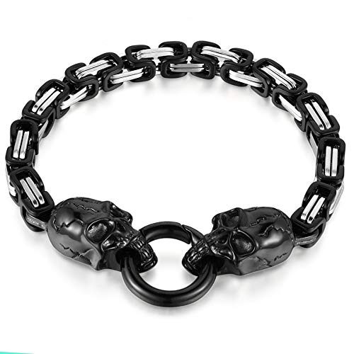 Flongo Herren Armband Männer Königskette Armreif Armkette Totenkopf Schädel Motorradfahrer Biker Herren-Accessoires Schwarz Silber von Flongo