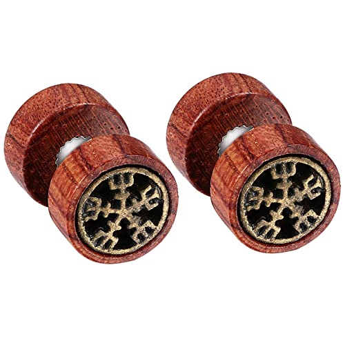 Flongo Herren Holz Ohrstecker Knopf Damen Ohrringe, Gestüt Stecker Pentagramm Fake Plug Tunnel Piercing Ohrschmuck für Männer Frauen Wikinger-Ohrringe von Flongo