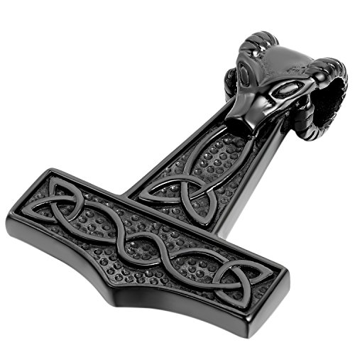 Flongo Thors Hammer Halskette Edelstahl-Halskette Für Punk-Männer Irish Celtic Knot Irischen Keltisch Knoten Mjölnir Kriegshammer Herren-Accessoires mit 55cm Kette von Flongo