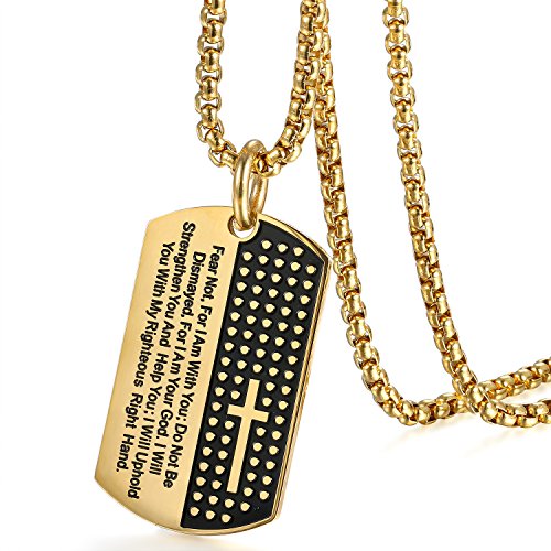 Flongo Herren Kette Anhänger, Edelstahl Halskette Kette Gold Schwarz Englisch Bibel Kreuz Kruzifix Dog Tag Rosenkranz Kette Männer Schmuck Herren Accessoires von Flongo