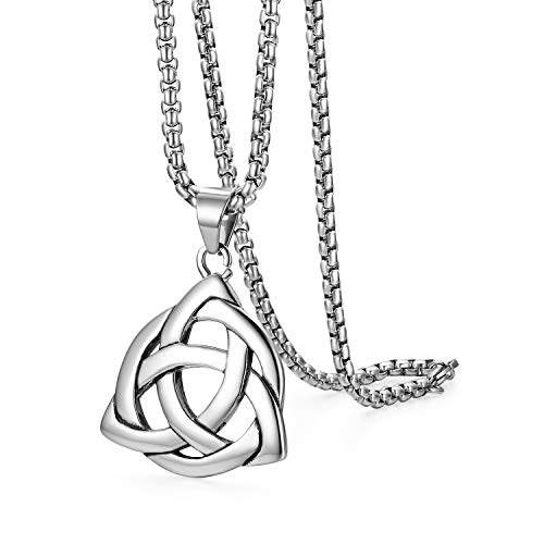 Flongo Herren-Kette Männer Anhänger, Edelstahl Silber Keltischer Knoten Irischer Triquetra Glücklicher Liebe-Anhänger Kette Herren-Accessoires Klein von Flongo