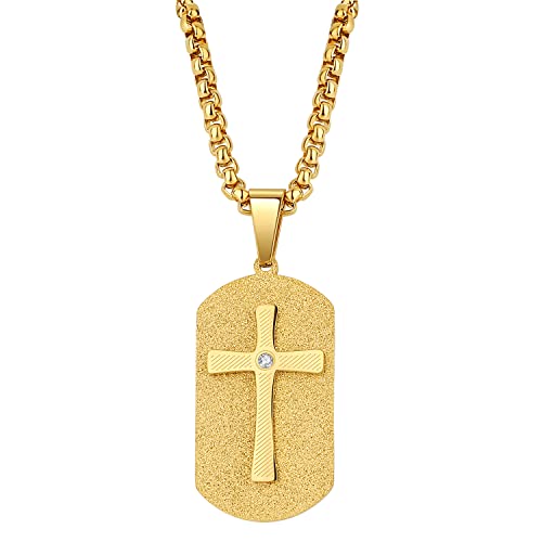 Flongo Herren-Kette Männer Anhänger Halskette Rosenkranz Kette Englisch Bibel Jesus Kreuz Kruzifix Schild Erkennungsmarke Schwarz Goldkette Herren-Accessoires von Flongo