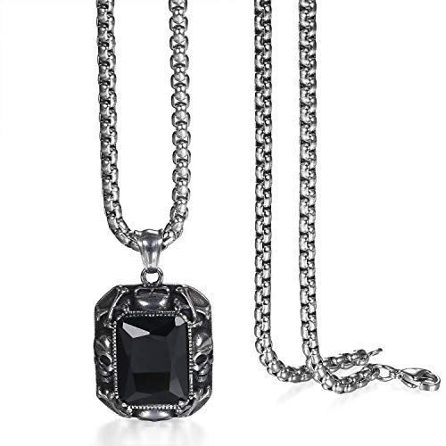 Flongo Herren-Kette Männer Anhänger mit gefassten Zirkonia aus Edelstahl Halskette Kette Totenkopf Schädel Gotik Biker Herren-Accessoires von Flongo