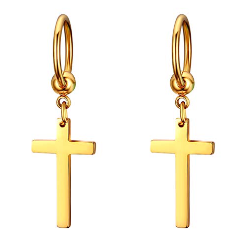 Flongo Herren Kreuz Ohrstecker Creolen Damen Ohrringe, Edelstahl Ohrstecker Ohrringe Silber Schwarz Gold Stecker Kreuz Anhänger Jahrgang Männer, Frauen Silber Gold Schwarz Bunt von Flongo