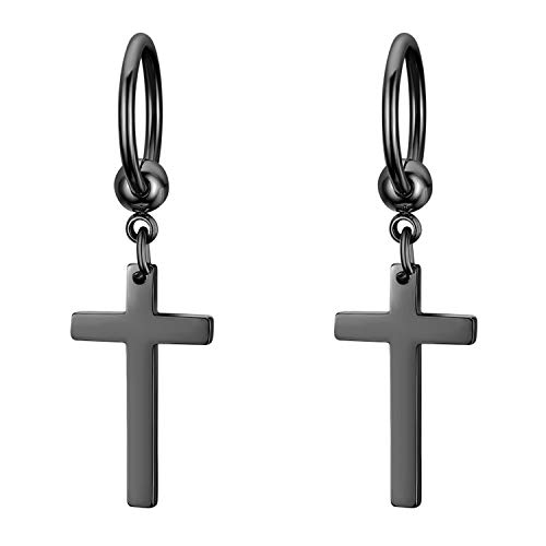 Flongo Herren Kreuz Ohrstecker Creolen Damen Ohrringe, Edelstahl Ohrstecker Ohrringe Silber Schwarz Gold Stecker Kreuz Anhänger Jahrgang Männer, Frauen Silber Gold Schwarz Bunt von Flongo