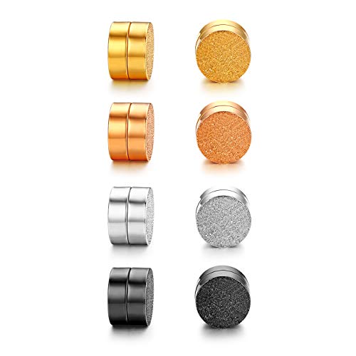 Flongo Herren Männer Ohrstecker Set kein Loch Damen Ohrringe, Edelstahl Gestüt Stecker Ohrringe Ohrhänger Schwarz Rose Gold Silber Fake Plug ohne Loch 8 Stück Ohrschmuck Set von Flongo