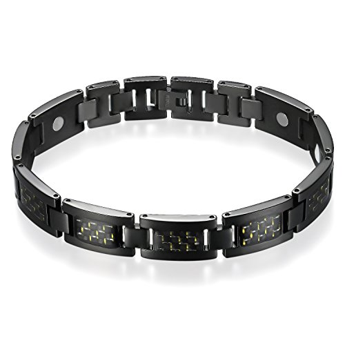 Flongo Herren Magnetarmband Titan Magnet Therapie Kugel Perle Perlen Armband Armreif Magnetarmband mit Kohlenstoff Carbon Fiber Kohlefaser Schwarz Gold Gesundheit breit Poliert Herren Männer Flongo Herren Magnetarmband Titan Magnet Therapie Kugel Perle Perlen Armband Armreif Magnetarmband mit Kohlenstoff Carbon Fiber Kohlefaser Schwarz Gold Gesundheit breit Poliert Herren Männer von Flongo