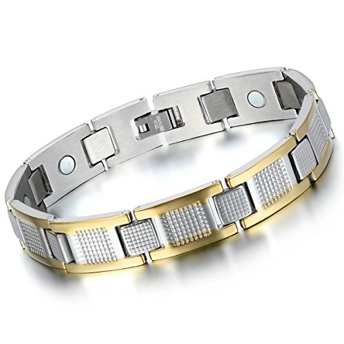 Flongo Herren Magnetarmband aus Edelstahl Magnet Therapie Gesundheit Armband für Arthritis Energetix mit verstellbar Verschluss für Männer Jungen Frauen Damen Gold Flongo Herren Magnetarmband aus Edelstahl Magnet Therapie Gesundheit Armband für Arthritis Energetix mit verstellbar Verschluss für Männer Jungen Frauen Damen Gold von Flongo