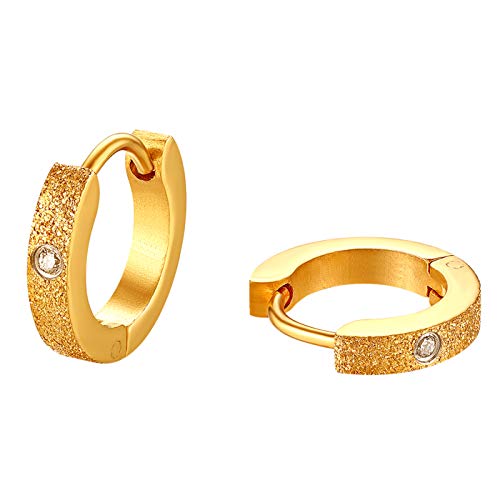 Flongo Herren-Ohrringe Damen-Ohrstecker Creolen, Edelstahl Ohrstecker Klapp-Creolen Reifen Huggie Ohrringe Gold Matt mit Strass Einzigartig Männer Frauen von Flongo