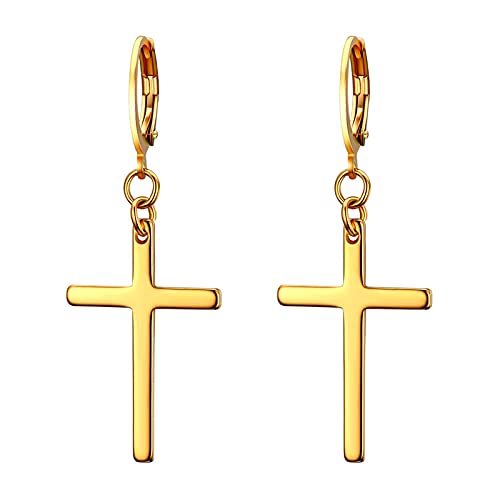 Flongo Kreuz Ohrringe aus Edelstahl Creolen Ohrringe mit Kreuz Anhänger Damen Ohrringe Herren Ohrstecker Kreuz Schmuck Geschenk zu Ostern Weihnachten Halloween von Flongo