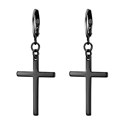 Flongo Kreuz Ohrringe aus Edelstahl Creolen Ohrringe mit Kreuz Anhänger Damen Ohrringe Herren Ohrstecker Kreuz Schmuck Geschenk zu Ostern Weihnachten Halloween von Flongo