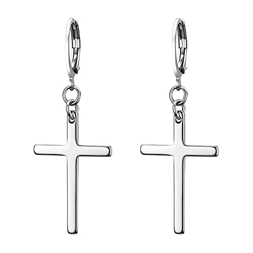 Flongo Kreuz Ohrringe aus Edelstahl Creolen Ohrringe mit Kreuz Anhänger Damen Ohrringe Herren Ohrstecker Kreuz Schmuck Geschenk zu Ostern Weihnachten Halloween von Flongo