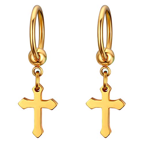 Flongo Herren Ohrstecker Creolen Damen Ohrringe, Edelstahl Ohrstecker hängend Ohrringe Gold Stecker Kette Kreuz Anhänger Jahrgang Männer, Frauen von Flongo