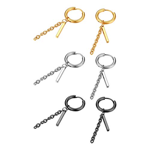Flongo Damen Ohrringe Herren Ohrstecker mit hängendem Anhänger aus Edelstahl Gestüt Stecker Huggie Ohrhänger Schwarz Silber Gold Gotik Punk Frauen Männer 6 Stück von Flongo