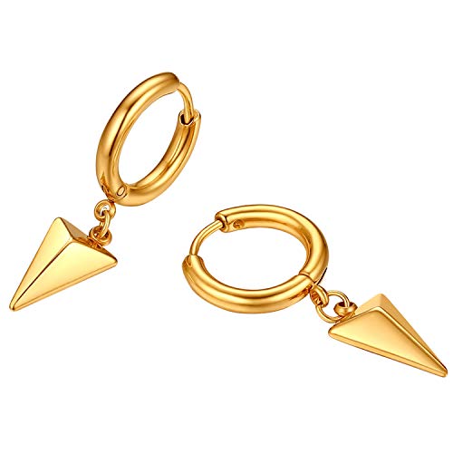 Flongo Herren Ohrstecker Creolen Damen Ohrringe Ohrhänger aus Edelstahl in Gold Stecker mit hängenden Triangel Pyramide Anhänger Männer, Frauen von Flongo