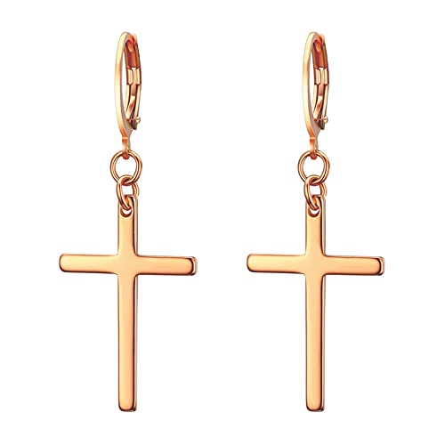 Flongo Kreuz Ohrringe aus Edelstahl Creolen Ohrringe mit Kreuz Anhänger Damen Ohrringe Herren Ohrstecker Kreuz Schmuck Geschenk zu Ostern Weihnachten Halloween von Flongo