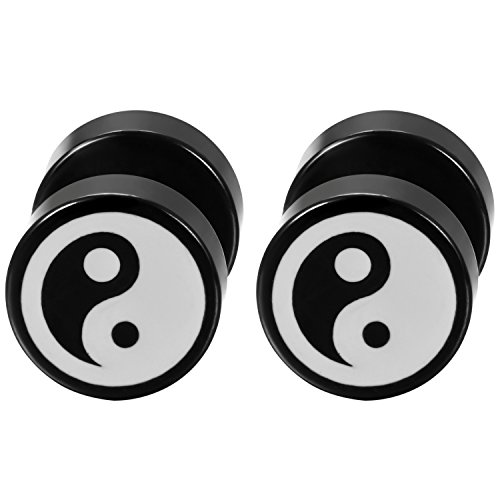 Flongo Herren Ohrstecker Edelstahl mit Spirale Illusion Damen Ohrringe Gestüt Piercing Fake Tunnel verjüngt Fake plugs Emoticon Ohrstecker Charm männer frauen Ohrschmuck Denstab Schwarz von Flongo