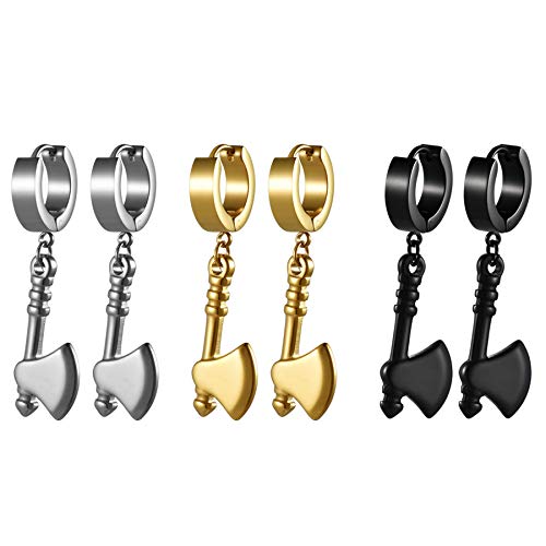 Flongo Herren Ohrstecker Set Creolen Damen Ohrringe Ohrhänger in Silber Schwarz Gold Stecker mit hängenden Anhänger für Männer, Frauen Flongo Herren Ohrstecker Set Creolen Damen Ohrringe Ohrhänger in Silber Schwarz Gold Stecker mit hängenden Anhänger für Männer, Frauen von Flongo