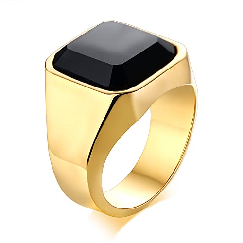 Flongo Herren Ring, Männer Bandring Siegelring Daumenring Gold Ton Hochzeit Verlobung Engagement Bequemlichkeit Passen Herren-Accessoires Größe 54 von Flongo