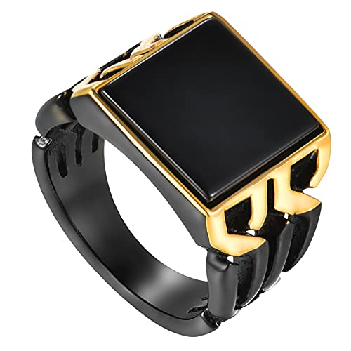 Flongo Herren Ring, Männer Bandring Siegelring Daumenring Schwarz Gold Golden Ton Hochzeit Verlobung Engagement Biker Herren-Accessoires Größe 65 von Flongo