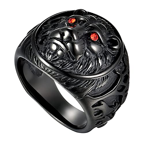 Flongo Herren Ring, Männer Bandring Siegelring Daumenring Schwarz Ton mit Löwenkopf Schild Hochzeit Verlobung Engagement Biker Herren-Accessoires Größe 67 von Flongo