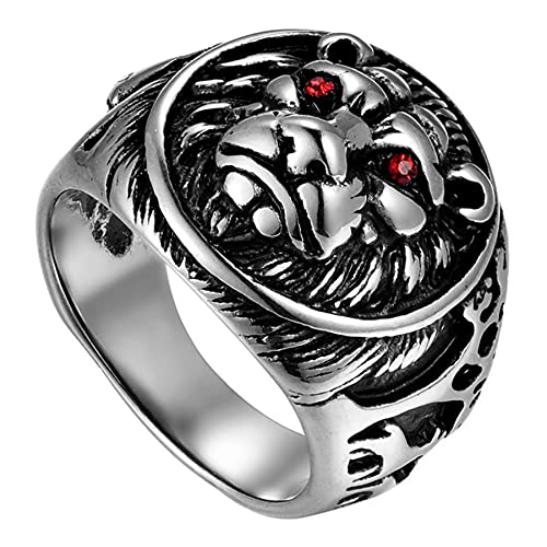 Flongo Herren Ring, Männer Bandring Siegelring Daumenring Silber Ton mit Löwenkopf Schild Hochzeit Verlobung Engagement Biker Herren-Accessoires Größe 70 von Flongo