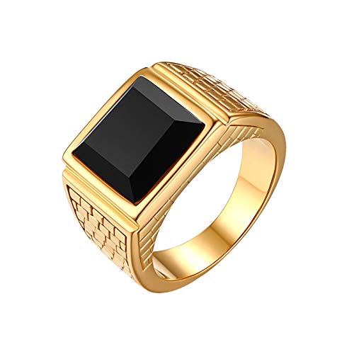 Flongo Herren Ring, Männer Edelstahl Ring Band Gold Ton mit Glas Hochzeit Verlobung Engagement Bandring Siegelring Daumenring Bequemlichkeit Passen Herren Schmuck Herren-Accessoires Größe 54 von Flongo