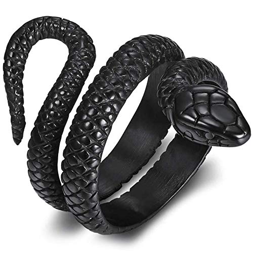 Flongo Herren-Ring Daumenring Herrenring Männer-Ring Groß Breit Schlange Cocktail Band Ring Bandring Schwarz Siegelring Gotik Motorradfahrer Biker Accessoires Größe 52 von Flongo