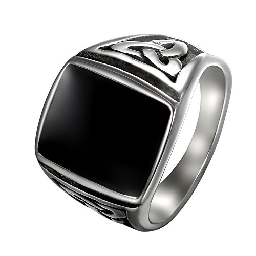 Flongo Herren-Ring Herrenring Männer, Edelstahl Ring Edelstahlring Bandring Schwarz Silber Daumenring Herrenringe Siegel Irisch Keltisch Knoten Motorradfahrer Biker Männer Herren-Accessoires 71MM von Flongo