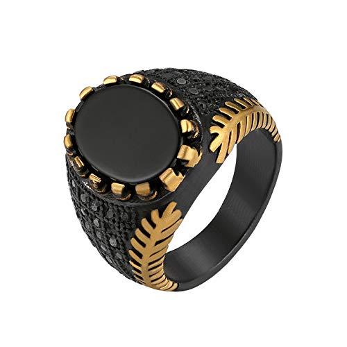 Flongo Herren Ring Männer Ringe Band Ring mit Achat Stein Schwarz Ton Hochzeit Verlobung Engagement Bandring Siegelring Daumenring Schmuck Herren-Accessoires Größe 65 von Flongo