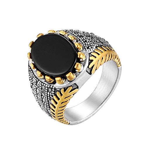 Flongo Herren Ring Männer Ringe Band Ring mit Achat Stein Silber Ton Hochzeit Verlobung Engagement Bandring Siegelring Daumenring Schmuck Herren-Accessoires Größe 65 von Flongo