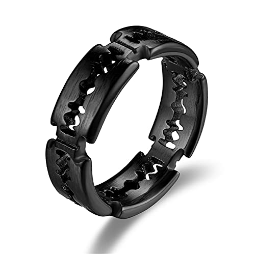 Flongo Herren-Ring Männer Ringe Siegelring Bandring aus Edelstahl Schwarz Rasierklinge Klinge Double Edge Blades Punk Gotik Größe 59 von Flongo