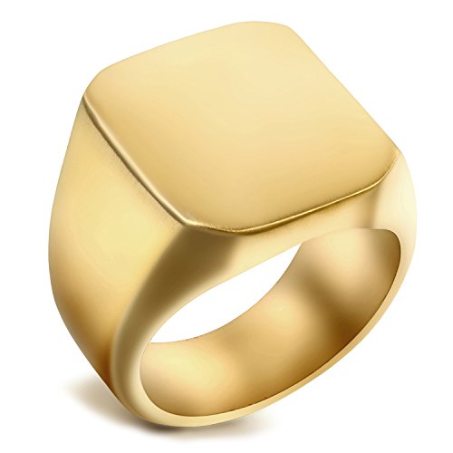 Flongo Herren Ring Männer Siegelring Bandring Daumenring Edelstahlring Gold Ton Hochzeit Verlobung Engagement Herren-Accessoires Größe 57 von Flongo