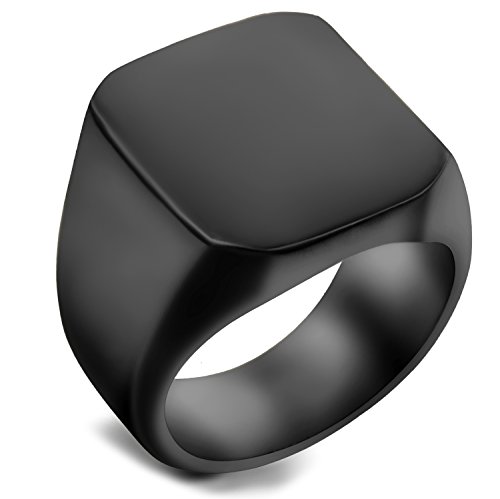 Flongo Herren Ring Männer Siegelring Bandring Daumenring Edelstahlring Schwarz Ton Hochzeit Verlobung Engagement Herren-Accessoires Größe 54 von Flongo