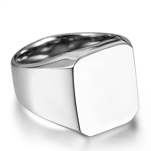 Flongo Herren Ring Männer Siegelring Bandring Daumenring Edelstahlring Silber Ton Hochzeit Verlobung Engagement Herren-Accessoires Größe 59 von Flongo