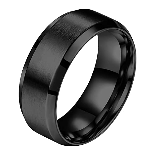 Flongo Herren Ring Männerring, 8mm Band Ringe Daumenring Siegelring Schwarz Valentine Lieben Paar Engagement Verlobungsringe Hochzeit Poliert Herren-Accessoires Größe 58 von Flongo