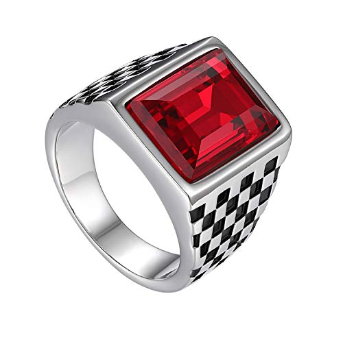 Flongo Herren Ring Männerring Herrenring, Breit Edelstahl Band Ring Ringe Rot Bandring Siegelring Daumenring Verlobungsringe Hochzeit mit Glas Edelsteine Herren-Accessoires Größe 54 von Flongo