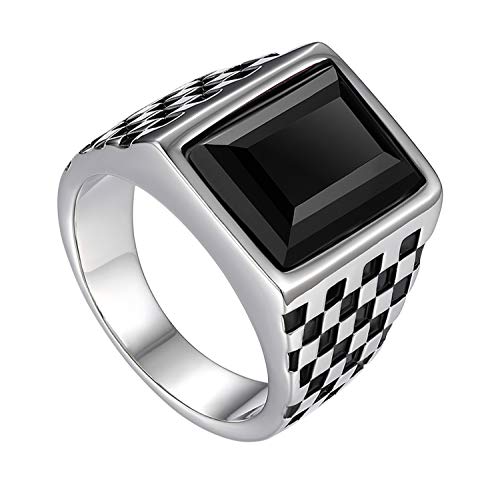 Flongo Herren Ring Männerring Herrenring, Breit Edelstahl Band Ring Ringe Schwarz Bandring Siegelring Daumenring Verlobungsringe Hochzeit mit Glas Edelsteine Herren-Accessoires Größe 62 von Flongo