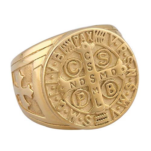 Flongo Herren Ring Männerring Herrenring Benediktussegen, Breit Edelstahl Band Ring Ringe Gold Bandring Siegelring Daumenring Saint Benedict Medal Herren-Accessoires Größe 59 Flongo Herren Ring Männerring Herrenring Benediktussegen, Breit Edelstahl Band Ring Ringe Gold Bandring Siegelring Daumenring Saint Benedict Medal Herren-Accessoires Größe 59 von Flongo